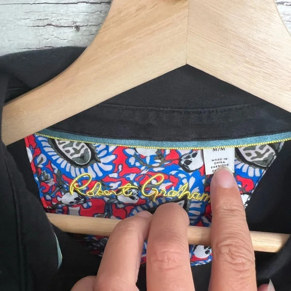 Robert Graham men’s  short sleeve shirt collar black medium - Picture 6 of 9